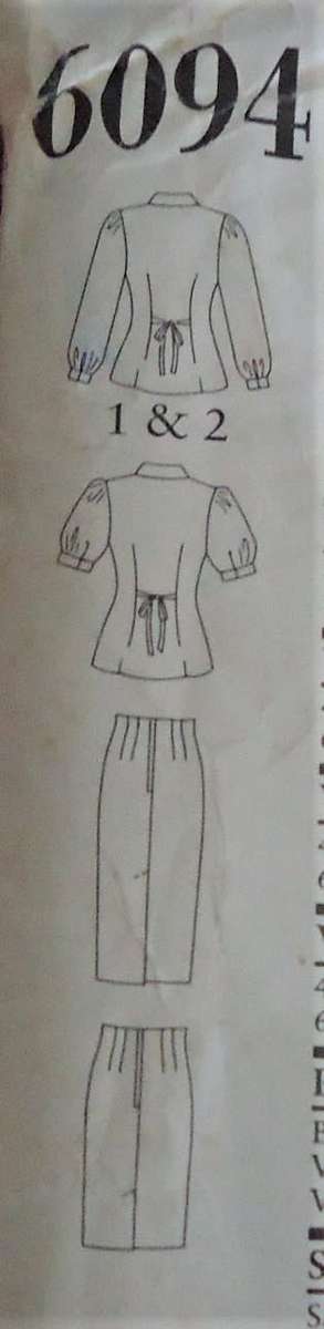 NEW LOOK PATTERNS 6094 BLOUSE WITH TIEBACK & SKIRT SIZES 8 - 18 COMPLETE