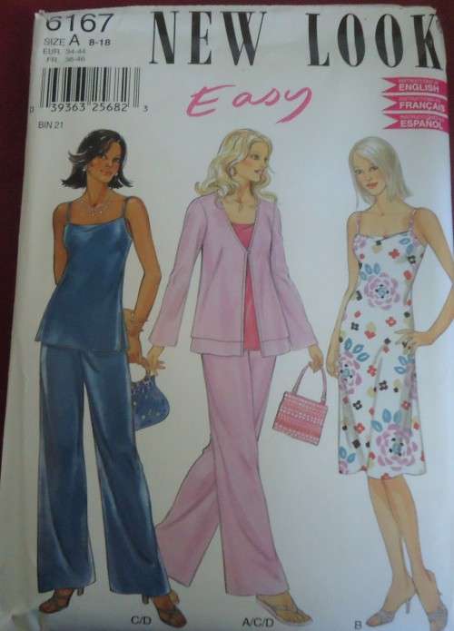 NEW LOOK PATTERNS 6167 SHOESTING STRAP DRESS-TOP-J SIZES 8-18 COMPLETE-UNCUT-F/FOLDED