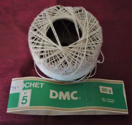 DMC COTTON CROCHET YARN NO. 5- CREAM COLOUR- 50 GRAM BALL PART USED