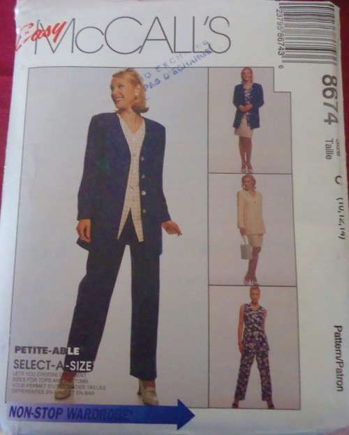 McCALLS 8674 UNLINED JACKET-WAISTCOAT-PANTS-SKIRT SIZE C10-12-14 COMPLETE-PART CUT