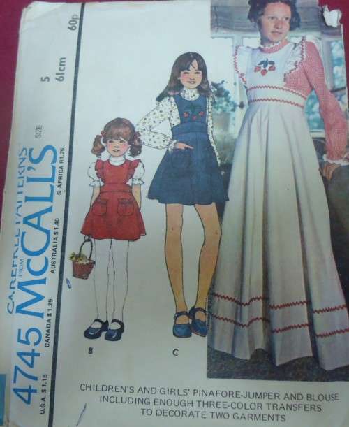 McCALL`S PATTERN 4745  GIRL`S PINAFORE & BLOUSE SIZE 5 YEARS - COMPLETE -NO TRANSFER