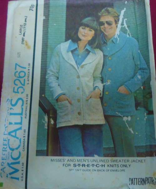 McCALL'S PATTERN 5246  SWEATER JACKET SIZE: LARGE 42-44" BUST 107 - 112 CM- COMPLETE