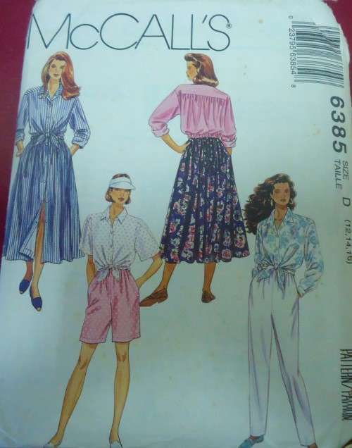 McCALL`S PATTERN 6385 SHIRT-SKIRT-PANTS-SHORTS SIZE D12-14-16 COMPLETE