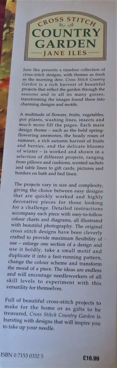 CROSS STITCH - COUNTRY GARDENS - JANE ILES - 132 PAGE HARD COVER BOOK WITH DUST JACKET