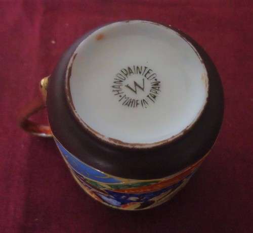 STUNNING ORIENTAL HAND PAINTED EGG SHELL COFFEE DUO WITH GILT - PAINTED IN JAPAN WITH MARKINGS