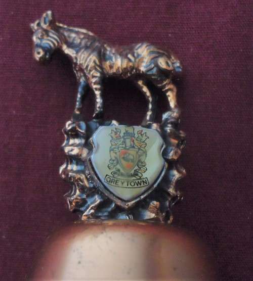 COPPER ZEBRA FIGURINE DINNER BELL WITH GREYTOWN LOGO