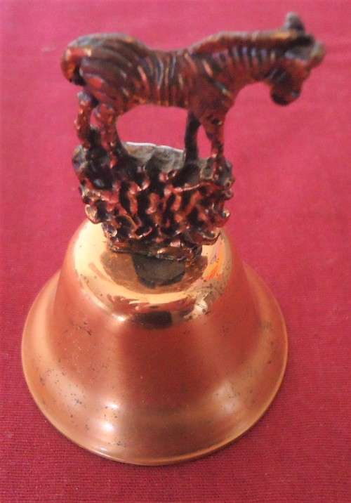COPPER ZEBRA FIGURINE DINNER BELL WITH GREYTOWN LOGO
