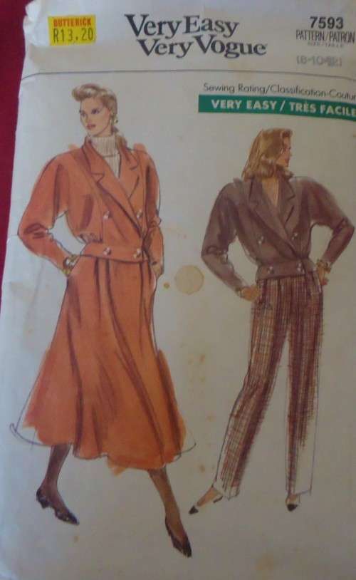 VOGUE 7593 JACKET-SKIRT-PANTS SIZE 8-10-12 COMPLETE CUT TO 12