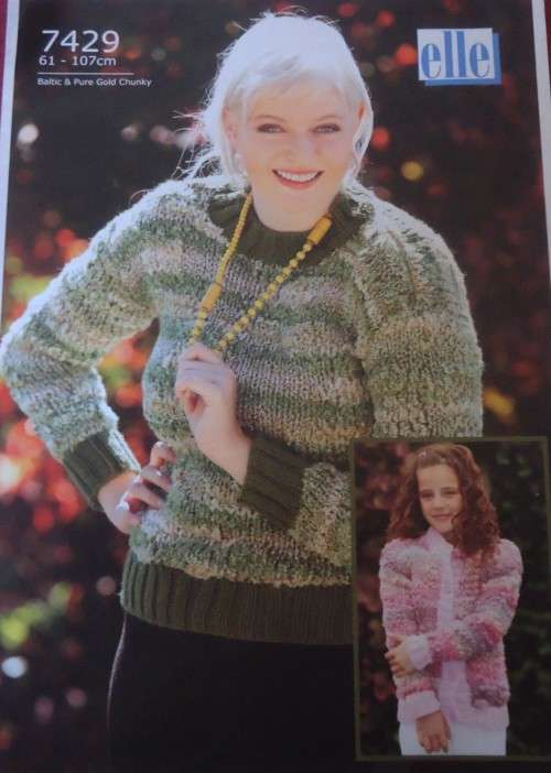 ELLE  #7429 ROUND NECK PULLOVER AND CARDIGAN  SIZES 61  -107 CM