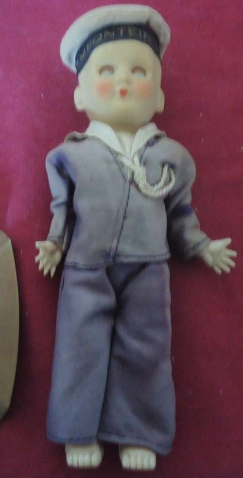 V/VINTAGE BLOEMFONTEIN CASTLE DOLL SAILOR & FORMAL EVENING WEAR-CAPE TOWN CASTLE BRASS ASHTRAY