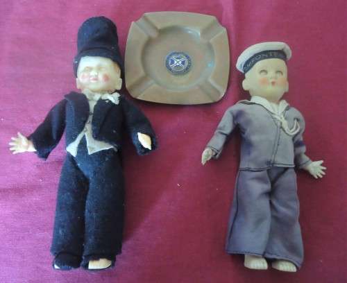 V/VINTAGE BLOEMFONTEIN CASTLE DOLL SAILOR & FORMAL EVENING WEAR-CAPE TOWN CASTLE BRASS ASHTRAY