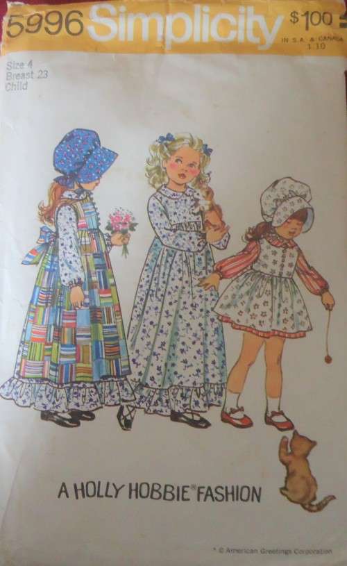 SIMPLICITY 5996  GIRLS `HOLLY HOBBIE` DRESS-PINAFORE-BONNET  SIZE 4 YEARS BREAST 23` COMPLETE