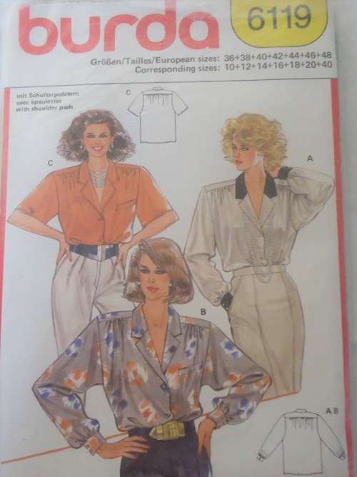 BURDA  6119 SET OF BLOUSES 10-12-14-16-18-20-40  COMPLETE-UNCUT-F/FOLDED