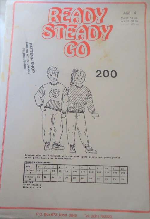 READY-STEADY-GO PATTERN-#200- DROPPED SHOULDER TRACKSUIT WITH CONTRAST AGE 9 YEARS CHEST 67 CM