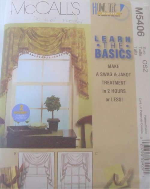 McCALLS M5406 HOME DECOR MAKE & SWAG & JABOT TREATMENT SIZE  75-110 CM WIDE COMPLETE