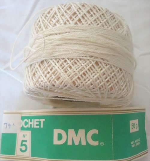 DMC COTTON CROCHET YARN NO. 5- CREAM COLOUR- 50 GRAM BALL PART USED