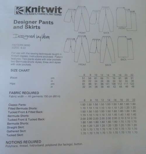 KNITWIT PATTERN 8000 LADIES DESIGNER PANTS & SKIRTS SIZES 6 - 22 -  COMPLETE