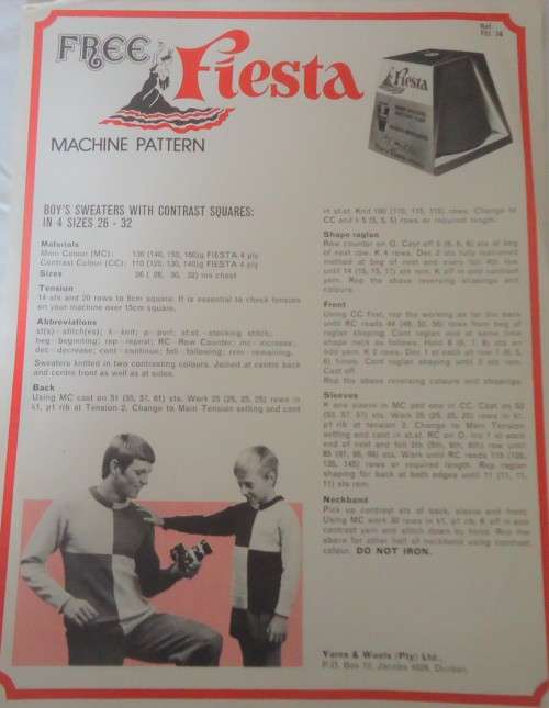 FIESTA  #FE1/74 MACHINE KNIT BOYS SWEATERS WITH CONTRASR SQUARES IN 4 SIZES TO FIT 26-32`