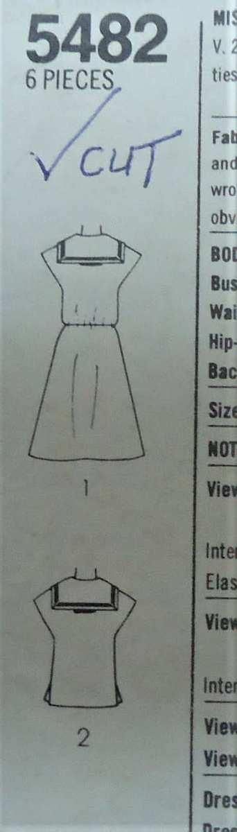 SIMPLICITY 5482  PULLOVER DRESS OR TOP  SIZE 12 COMPLETE