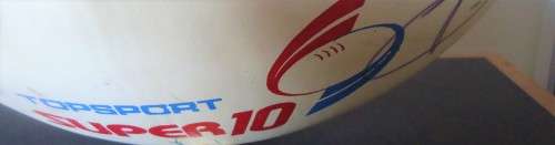 SIGNED RUGBY BALL  1994 NATAL SUPER 10 FINAL TEAM - 25 SIGNATURES- OAK & GLASS CABINET