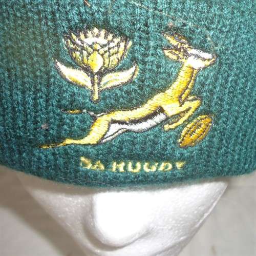 SPRINGBOK  BEANIE GREEN and GOLD STRIPES