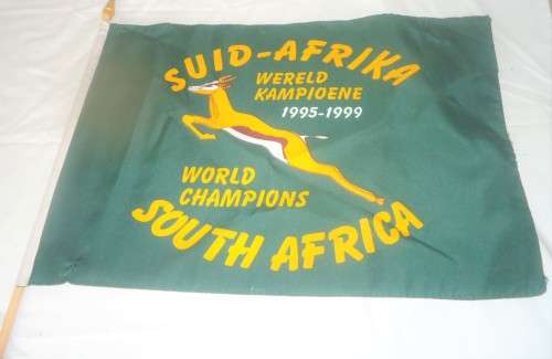 SOUTH AFRICA WORLD CHAMPIONS 1995-1999 - HAND HELD FLAG WITH POLE
