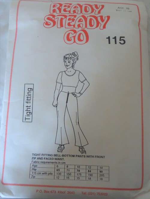 READY-STEADY-GO PATTERN-#115 - TIGHT FITTING BELL BOTTOM PANTS AGE 10 YEARS CHEST 72 CM