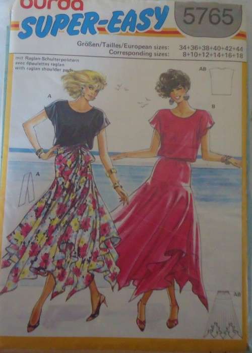 BURDA 5765FLARED POINTED SKIRT & TOP SIZE 8 - 18 COMPLETE