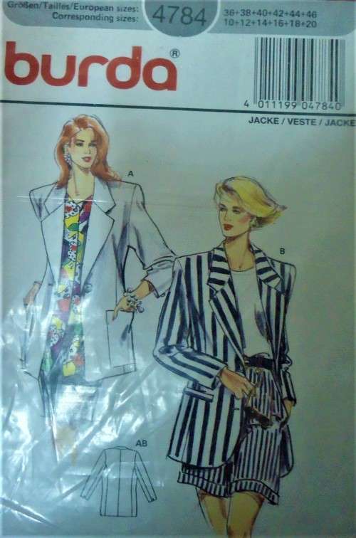 BURDA 4784 JACKET SIZE  10 - 20 SEE LISTING
