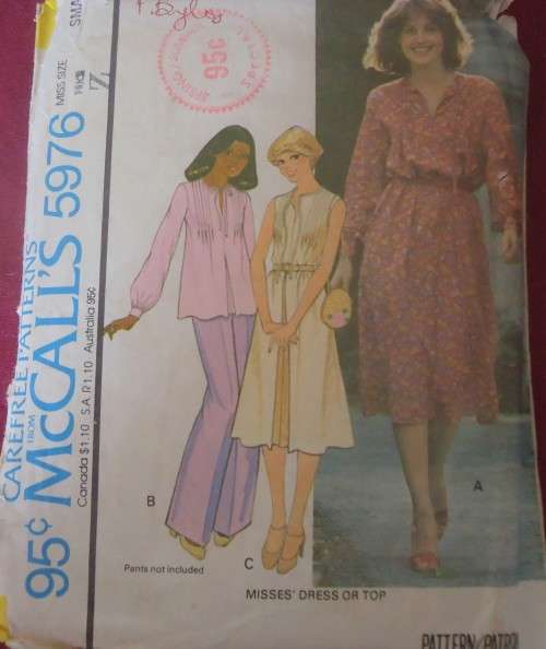 McCALLS 5976 DRESS OR TOP SIZE SMALL = 8 -10 COMPLETE