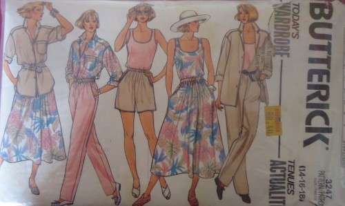 BUTTERICK 3241 SHIRT-TOP-SKIRT--PANTS-SHORTS SIZE 14-16-18 COMPLETE-ZIPLOC BAG
