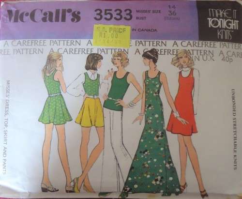 /VINTAGE McCALLS 3533 SHAPED SHOULDER DRESS-TOP-VEST-PANTS-SKIRT SIZE 14 BUST 36" COMPLETE