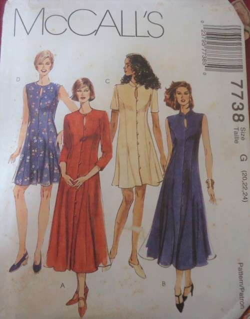 McCALLS 7738  MARDRIN COLLAR DRESSES SIZEG=20-22-24 COMPLETE