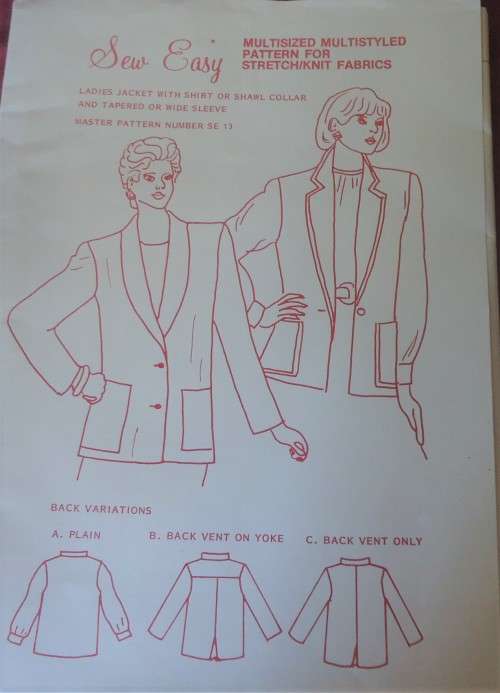 SEW EASY PATTERNS  LADIES JACKET WITH SHIRT OR SHAWL COLLAR  PATTERN SIZES 8 - 18