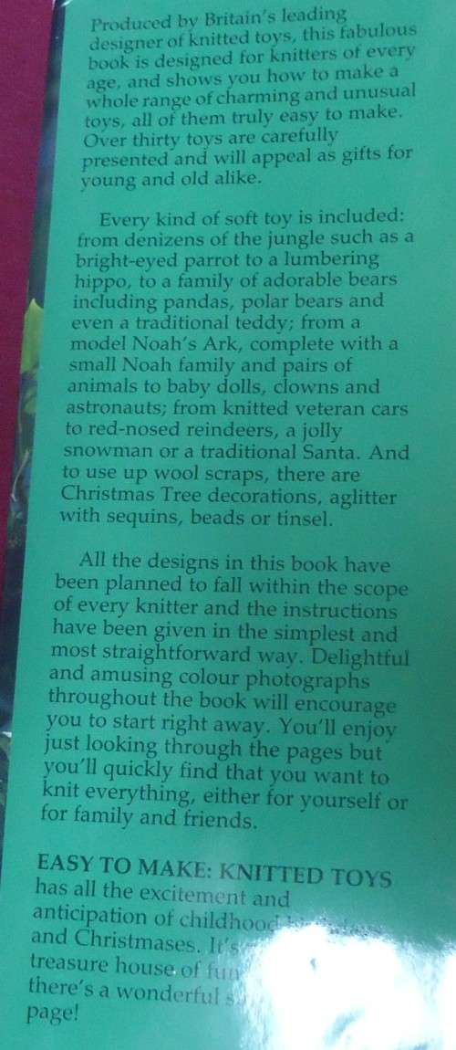 EASY TO MAKE KNITTED TOYS - JOY GAMMON -100 PAGE HARDCOVER WITH DUSTJACKET