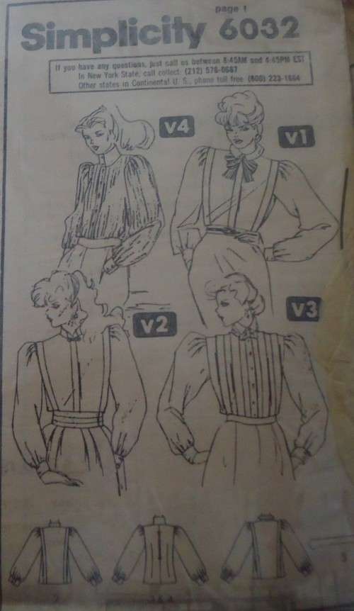 SIMPLICITY 6032 SET OF BLOUSES SIZE 12 COMPLETE-ZIPLOC BAG