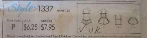 STYLE 1337 CAMISOLE-KNICKERS-FENCH KNICKERS SIZE LG=18-20 COMPLETE-UNCUT-F/FOLDED
