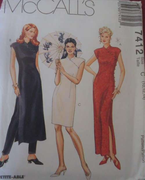 McCALLS 7412 MANDARIN DRESS & PANTS SIZE C=10-12-14 COMPLETE-UNCUT-F/FOLDED