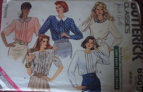 BUTTERICK PATTERN 6609  BLOUSES IN 5 STYLES SIZE 8-10-12 - COMPLETE