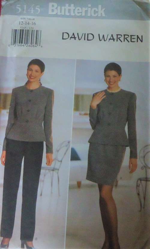 BUTTERICK PATTERN 5145 DAVID WARREN JACKET-PANTS-SKIRT SIZE 12-14-16 COMPLETE-UNCUT-F/FOLDED