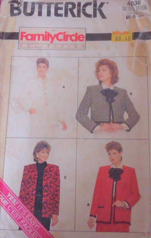 BUTTERICK PATTERN 4036 JACKETS  SIZE 6 + 8 + 10 COMPLETE
