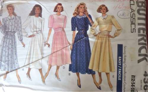 BUTTERICK  PATTERN 4368 BELTED DRESS WITH FRONT TUCKS SIZES 12-14-16 COMPLETE-UNCUT-F/FOLDED