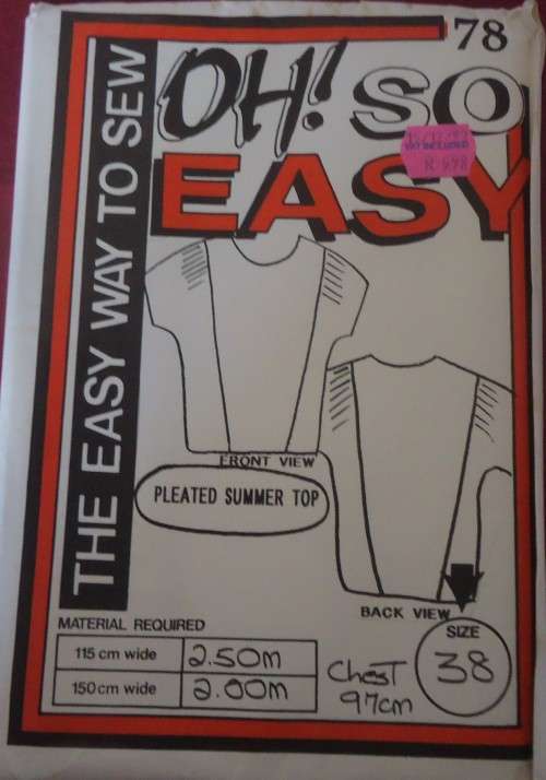 OH SO EASY  PATTERN 78 PLEATED SUMMER TOP  SIZE 38`  PATTERN COMPLETE-UNCUT-F/FOLDED