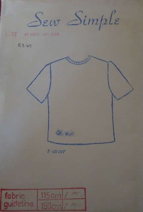 SEW SIMPLE PATTERNS T-SHIRT  SIZE 28" OR 72 CM