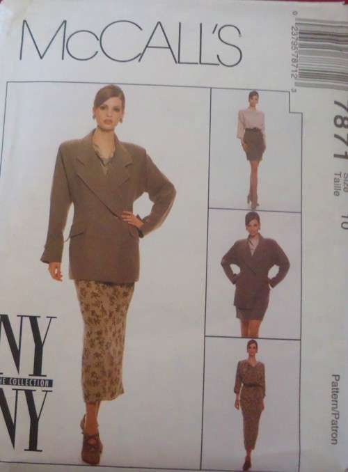 McCALL`S PATTERN 7871LINED JACKET-PULLOVER BLOUSE-SKIRT SIZE 10 COMPLETE