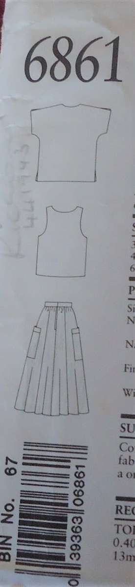 NEW LOOK PATTERNS 6861 TOP-TANK TOP-SKIRT WITH POCKETS 8 - 18-COMPLETE