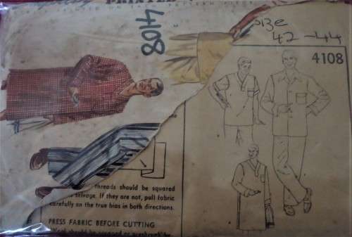 VINTAGE SIMPLICITY 4108 MEN'S PJS  SIZE 42-44" COMPLETE- SUPPLIED IN A ZIPLOC BAG