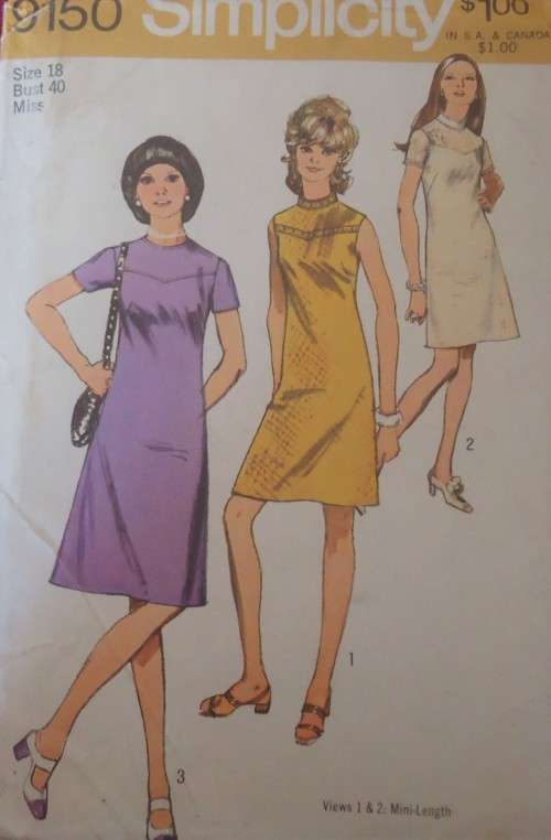 VINTAGE SIMPLICITY 9150 DRESS WITH V NECK YOKE FEATURE SIZE 18  BUST 40` COMPLETE