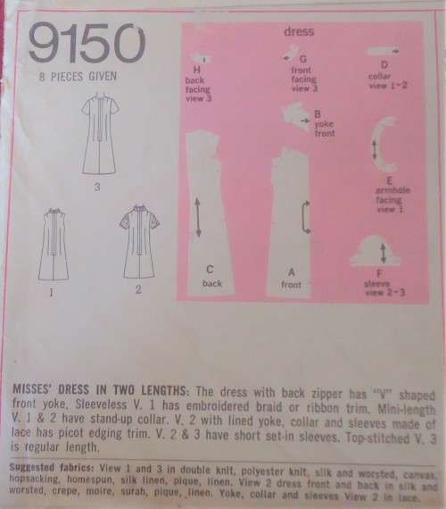 VINTAGE SIMPLICITY 9150 DRESS WITH V NECK YOKE FEATURE SIZE 18  BUST 40` COMPLETE