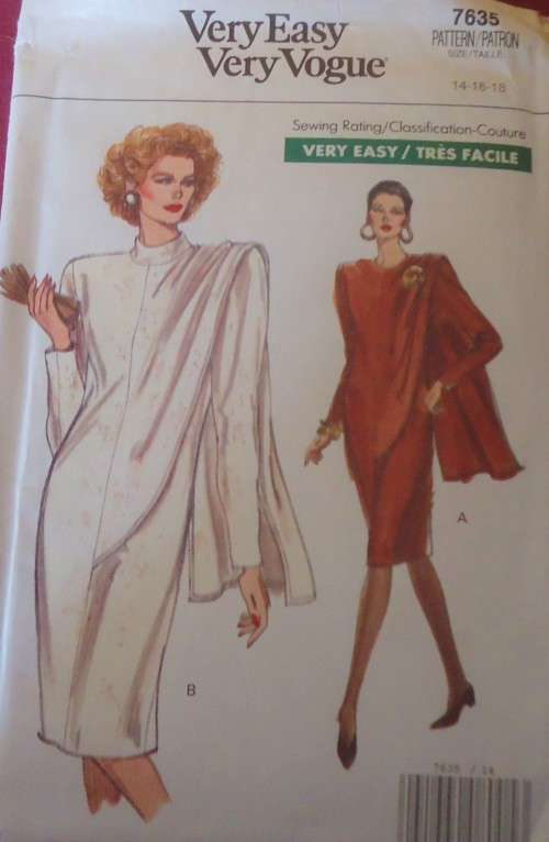 VOGUE 7635 LOOSE FITTING STRAIGHT DRESS WITH DRAPE SIZE 14-16-18 COMPLETE